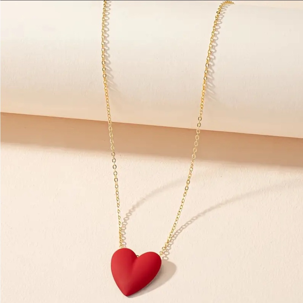 Gold Plated Red Heart Pendant Necklace - Picture 6 of 6